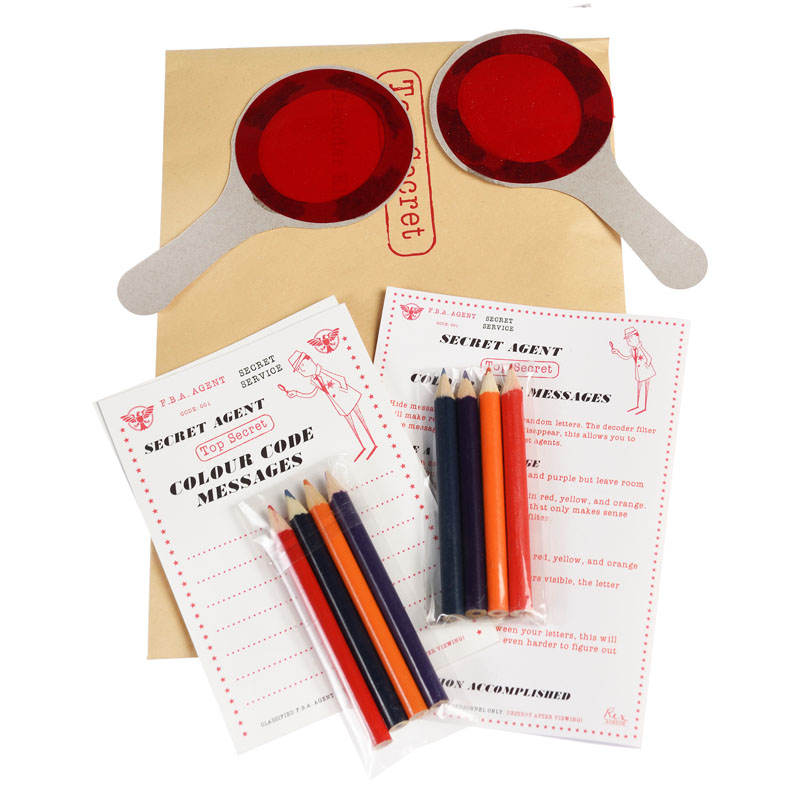top secret agent spy kit colour code messages and magnifying glass readers